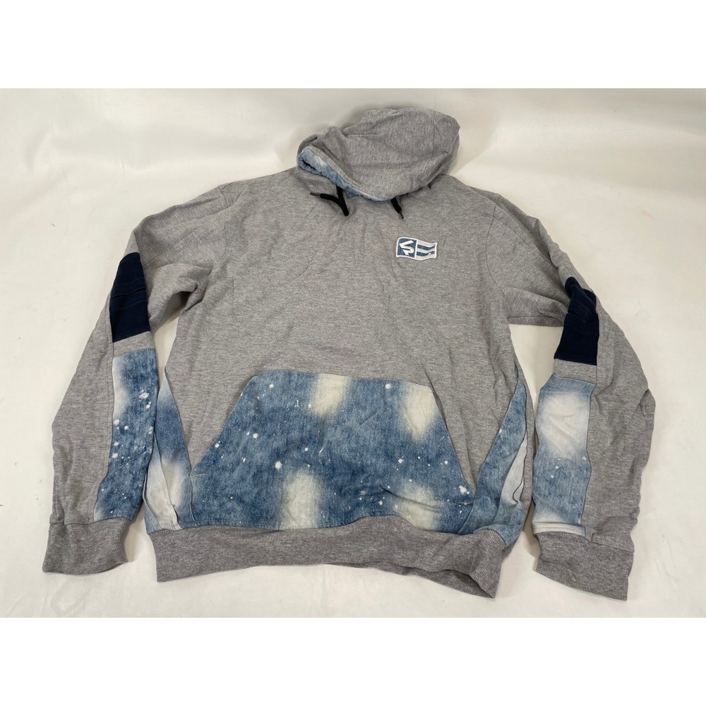 Southpole Mens Gray Acid Wash Denim Patchwork Hoodie Sweatshirt Size M